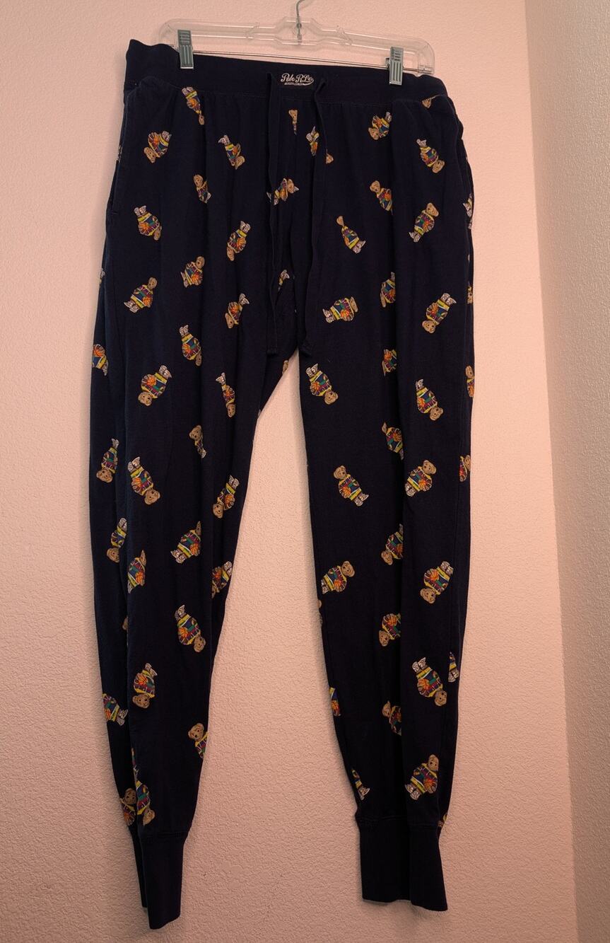 Polo Ralph Lauren Men's Bear Navy Sleep Pants Soft Cotton L Cottagecore Cozy